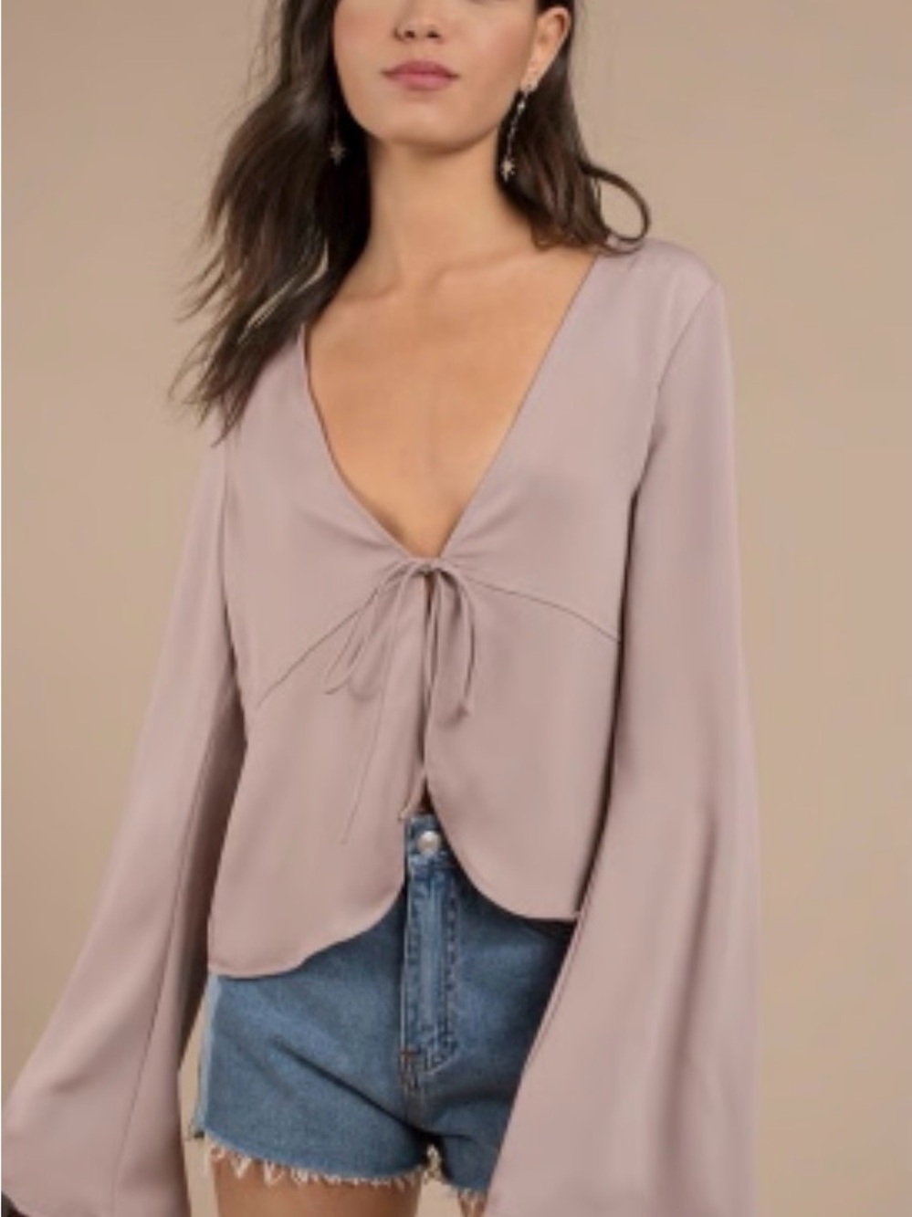 Tobi Mauve Tie-Front V-Neck Blouse